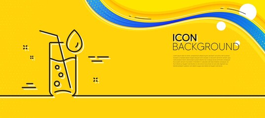 Fototapeta na wymiar Water glass line icon. Abstract yellow background. Soda aqua drink sign. Drop symbol. Minimal water glass line icon. Wave banner concept. Vector