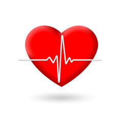 3d Heart beat icon. Heartbeat or pulse line. Cardiogram, EKG, ECG graph. Cardio, cardiology concept. Vector illustration.