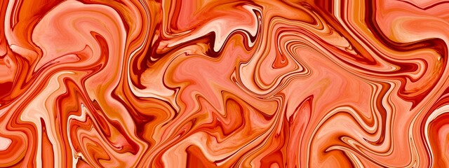 Elegant orange alcohol ink background with marble texture, curved accent, modern fluid art texture, colour mix, hand drawn painting wallpaper