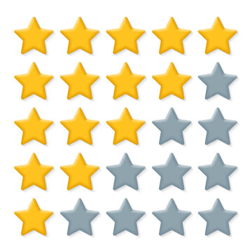 5 star rating icon set. 3d stars for rate, review, ranking, customer feedback. Best choice concept. Vector illustration.
