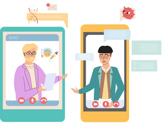 Virtual meeting, online consultation with doctor. Patient at remote reception at therapist with mobile telemedicine application. Doctor appointment, pharmacy app. Health care medical treatment