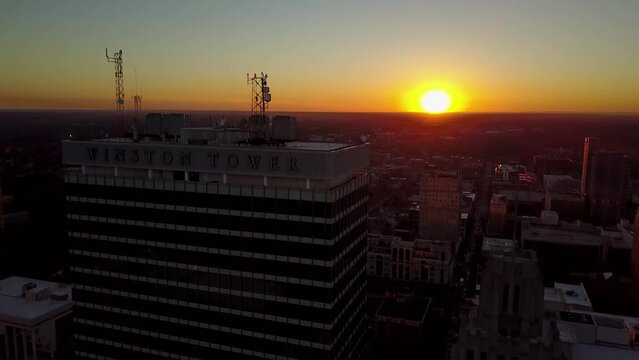 Sunset Over Winston-Salem, Aerial Flying, Winston Tower, North Carolina