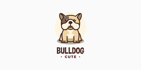 Cute Bulldog Cartoon Animal Dog Pet Canine Character Mascot Puppy Illustration Vector Logo Design