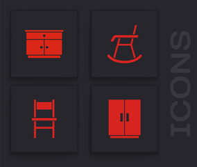 Set Wardrobe, Furniture nightstand, Armchair and Chair icon. Vector