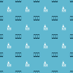 Set Shot glass and Whiskey bottle and on seamless pattern. Vector