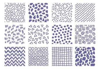 Set of hand drawn doodle sketch texture elements. Trendy colors tileable textures, very peri