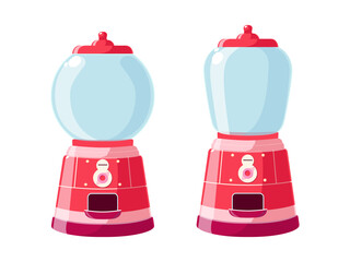Empty gumball machines with dispensers. Vector funny illustration isolated on white background. Front view of a candy dispenser machine. Cartoon style.