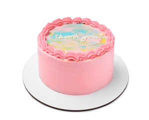 Cute bento cake with tasty cream isolated on white