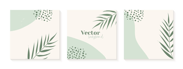 Minimal instagram post templates in green colors. Abstract organic shapes floral background. Social media template