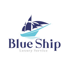Simple Blue Ship logo for shipping or cruise