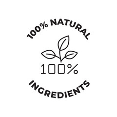 100% natural ingredients label icon in black line style icon, style isolated on white background