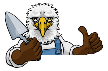 Eagle Bricklayer Builder Holding Trowel Tool