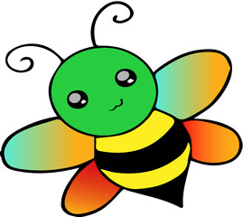 A colorful Cute Bee with its wing wide open.