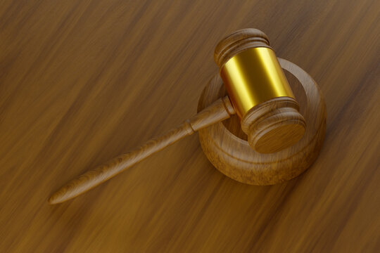 Judge Gavel on Wooden Table, Justice or Legal Concept - 3D Illustration