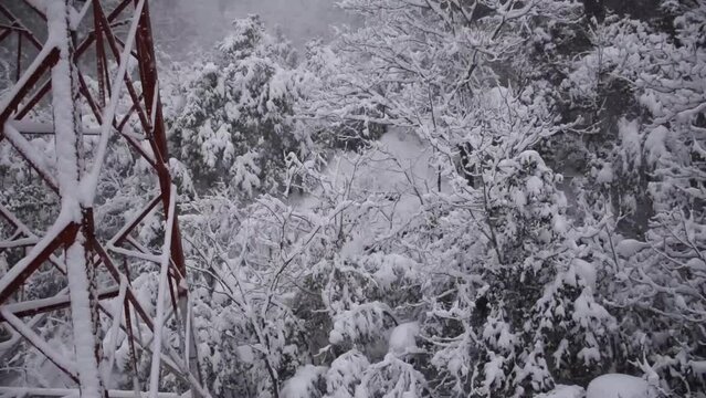 cable car during snowfall in India