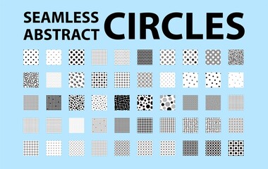 Big set of 50 seamless simple abstract patterns with circles and dots. Good for vector swatches.