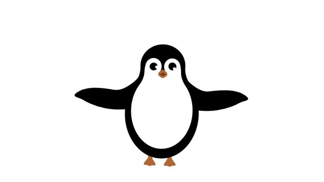 The penguin flaps its wings and tries to fly, black penguin on white background
