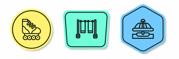 Set line Roller skate, Double swing and Attraction carousel. Colored shapes. Vector