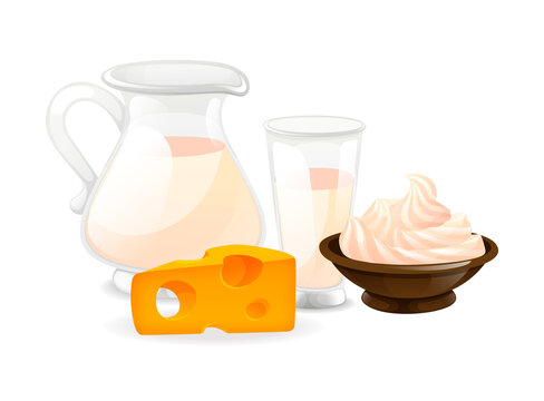 Dairy natural nutrition products set cartoon vector illustration