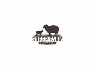 logo for sheep farm with illustration of sheep and cubs