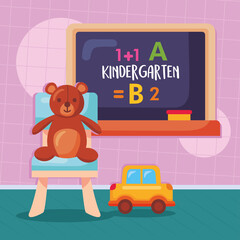 Obraz premium kindergarten lettering in chalkboard and toys