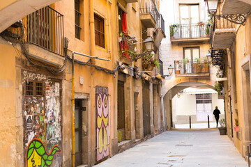 Street in the old city center of Barcelona