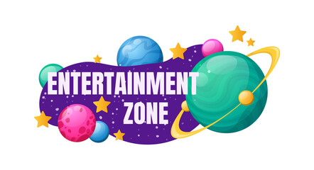 Kids zone entertainment childish banner label sticker badge