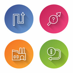 Set line Arrow, , Factory and . Color circle button. Vector