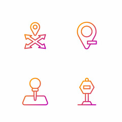 Set line Stop sign, Push pin, Location and . Gradient color icons. Vector