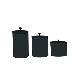 Set of three kitchen canisters silhouette on white background with clipping path stock illustration.