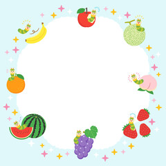 いろいろなフルーツと青虫のかわいいフレーム