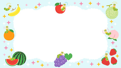 いろいろなフルーツと青虫のかわいいフレーム