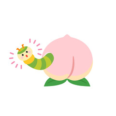 桃とかわいい青虫のキャラクター