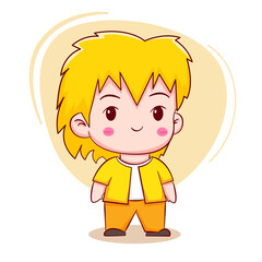 Cute cartoon character of yellow long haired boy Hand drawn style flat character isolated background