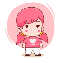 Cute cartoon character of cute red hair girl Hand drawn style flat character isolated background