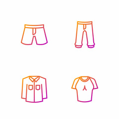 Set line T-shirt, Shirt, Short or pants and Pants. Gradient color icons. Vector