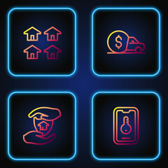 Set line Online real estate, House with shield, Real and Car rental. Gradient color icons. Vector