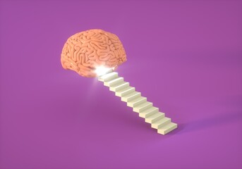 Human brain emitting light. 3D Rendering.