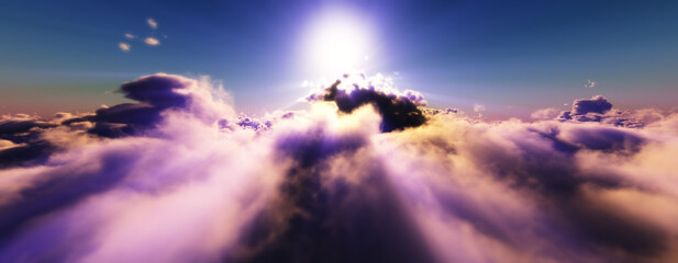 Fototapeta premium above clouds fly sunset sun ray