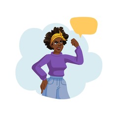 Vector cartoon flat black woman character in unhappy mood-social inequality and protest,discontent,black lives matter movement,anger management and social behavior concept,web site banner ad design