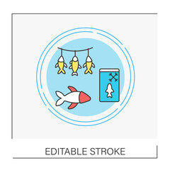  Food concept line icon. Dried fish on hook. Fishing industry.Vector isolated conception metaphor illustration.Editable stroke