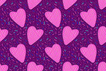 Pink heart pattern seamless multicolored doodle pattern,for Valentine's Day,purple background