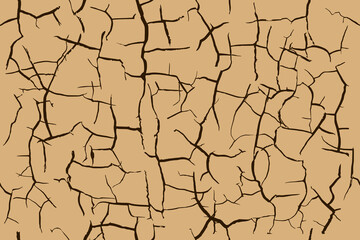 Dry beige soil with dark cracks seamless pattern. Drought ground texture. Desert land or broken clay surface. Grunge contour background. Dead earth, hot climate.
