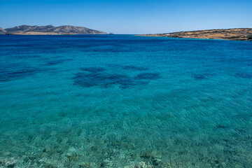 Fototapeta na wymiar Greece, Lesser Cyclades island. Koufonisia. Rippled Aegean Sea turquoise water and clear blue sky