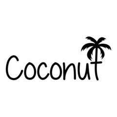 Obraz premium Beach bar. Logotipo de bar tropical. Banner con texto Coconut con letra con forma de silueta de palmera en color negro