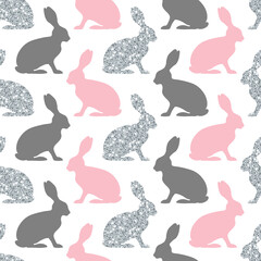 Endlosmuster Osterhasen Silber/Grau/Rosa