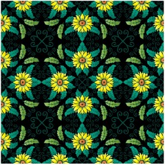 Mandala seamless pattern sunflower background.