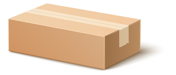Corrugated box mockup. Closed blank cardboard container in realistic style
