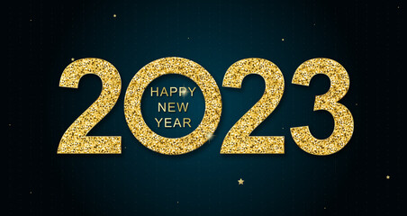 2023 Happy New Year in golden design, Holiday greeting card design