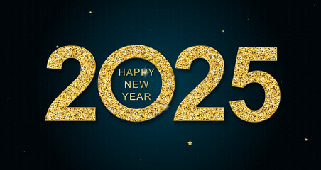 2025 Happy New Year in golden design, Holiday greeting card design - obrazy, fototapety, plakaty